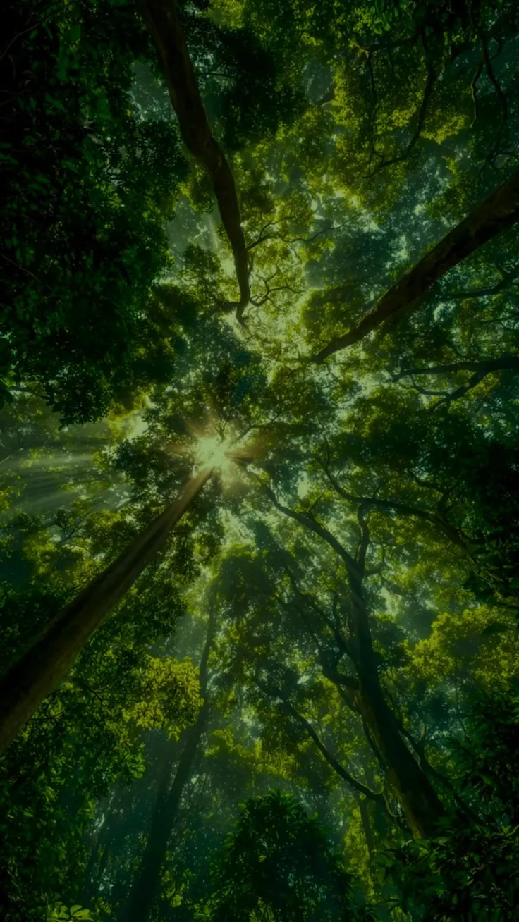 Copa de floresta atravessada pela luz do sol